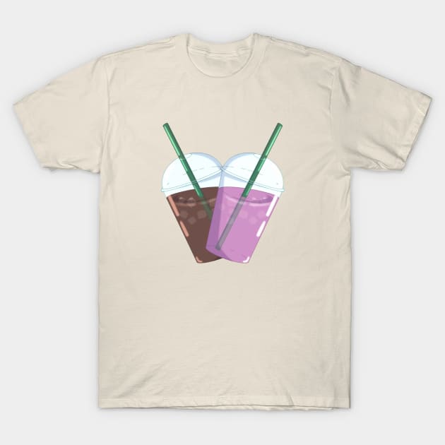 Iced Coffee & Pink Milk Heart T-Shirt by Raquel